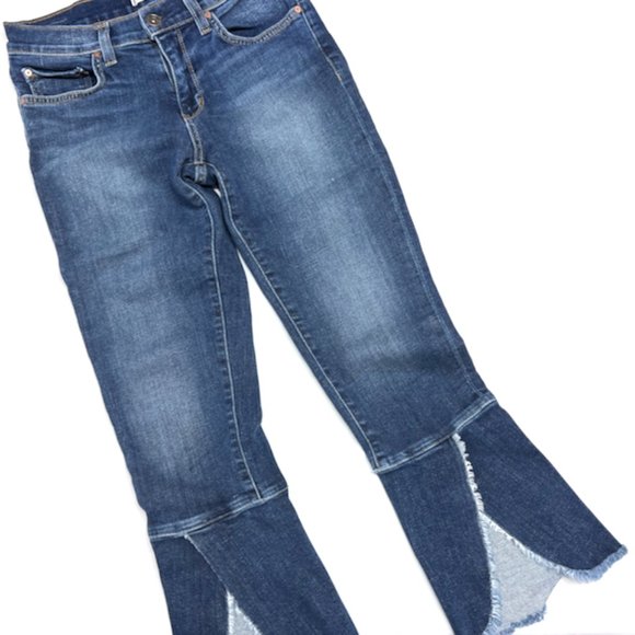 Principle Denim The Flirt Flare Cropped Mi Rise Raw Edge Jeans Size 27 - Picture 2 of 8